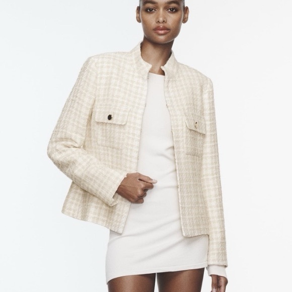 Zara Jackets & Blazers - Zara Cream Tweed Texture High Collar Blazer jacket